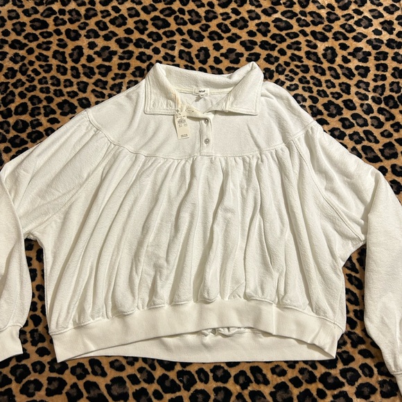 aerie White Long-Sleeve Polo Pullover Sweatshirt - Picture 5 of 11